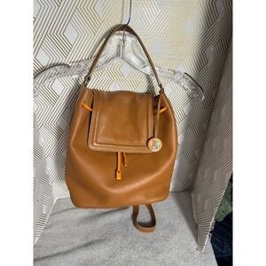 MyWalit Leather Brown  Backpack purse with‎ orange trim Shoulder Bag Italy